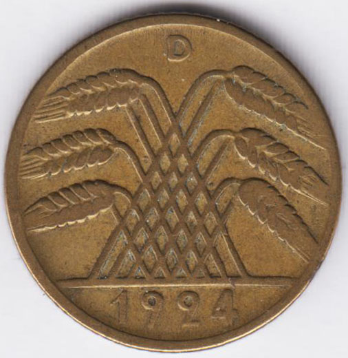 Германия 10 рейхспфеннигов 1924 D