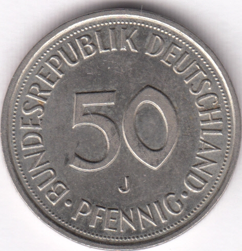 Германия ФРГ 50 пфеннигов 1992 J