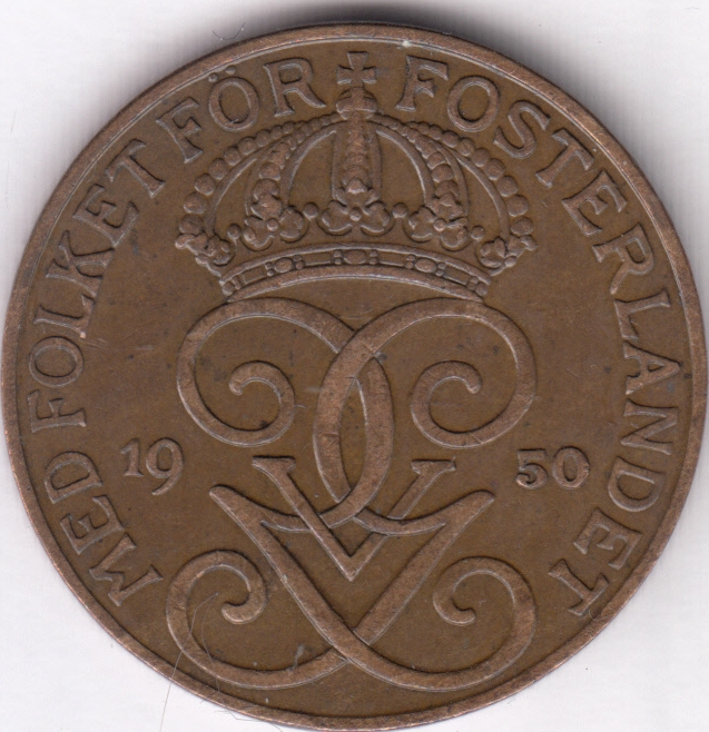 Швеция 5 эре 1950 бронза