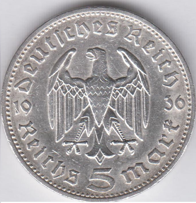 Германия 5 рейхсмарок 1936 J