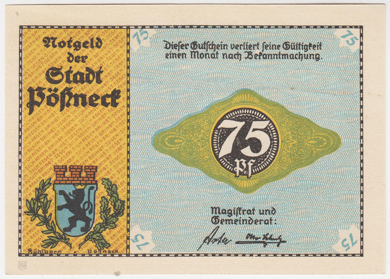 Германия 75 пфеннигов 1921 Нотгельд Пёснек вариант 1-2