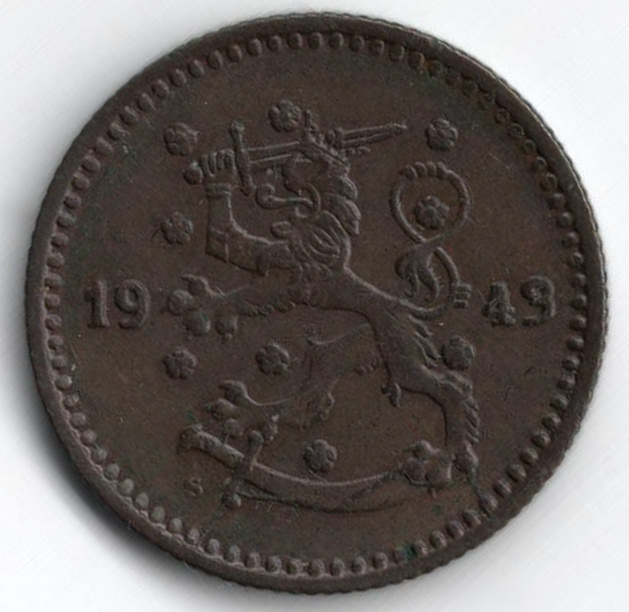 Финляндия 1 марка 1943 медь