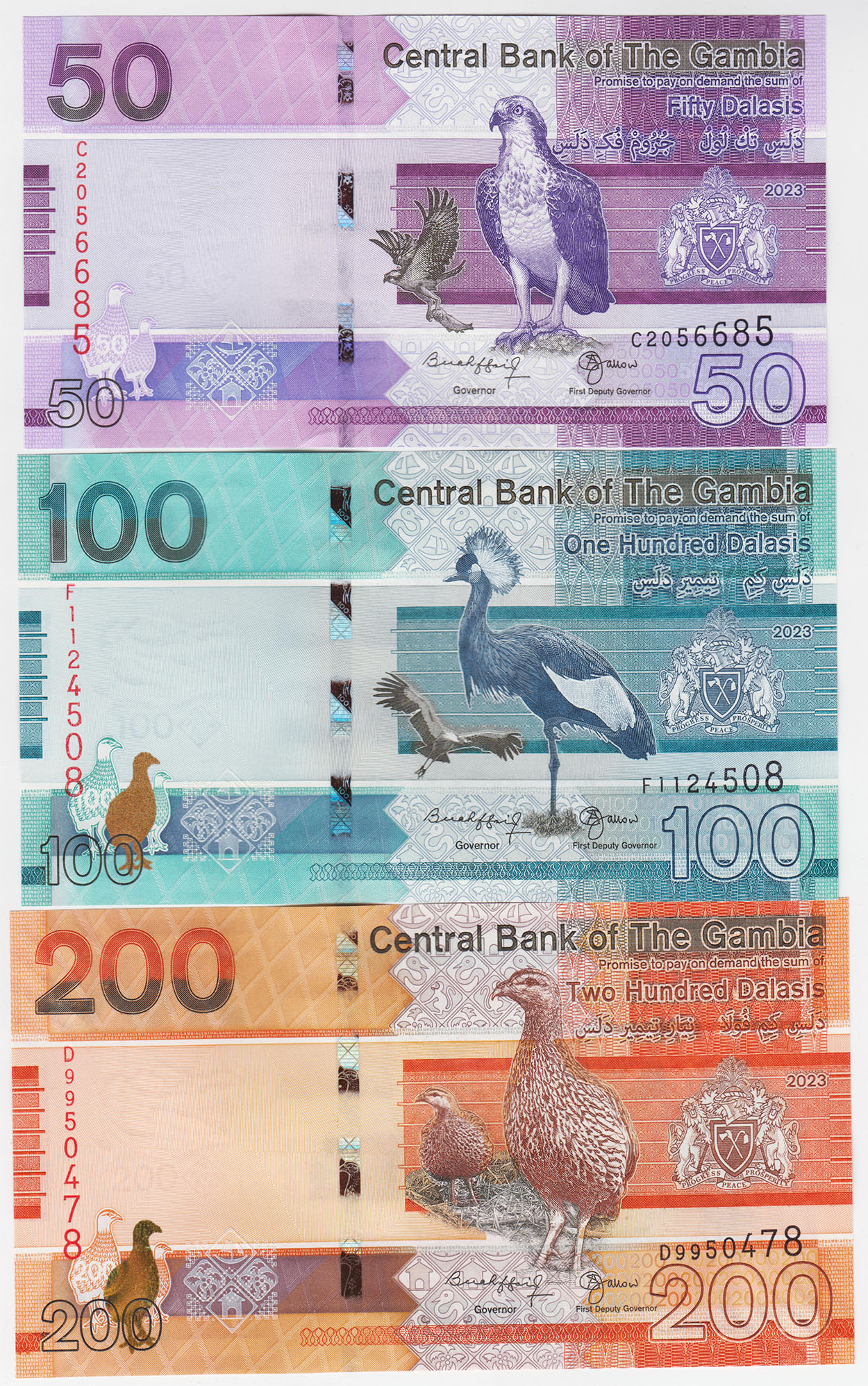 Гамбия 5, 10, 20, 50, 100, 200 даласи 2023 6 шт