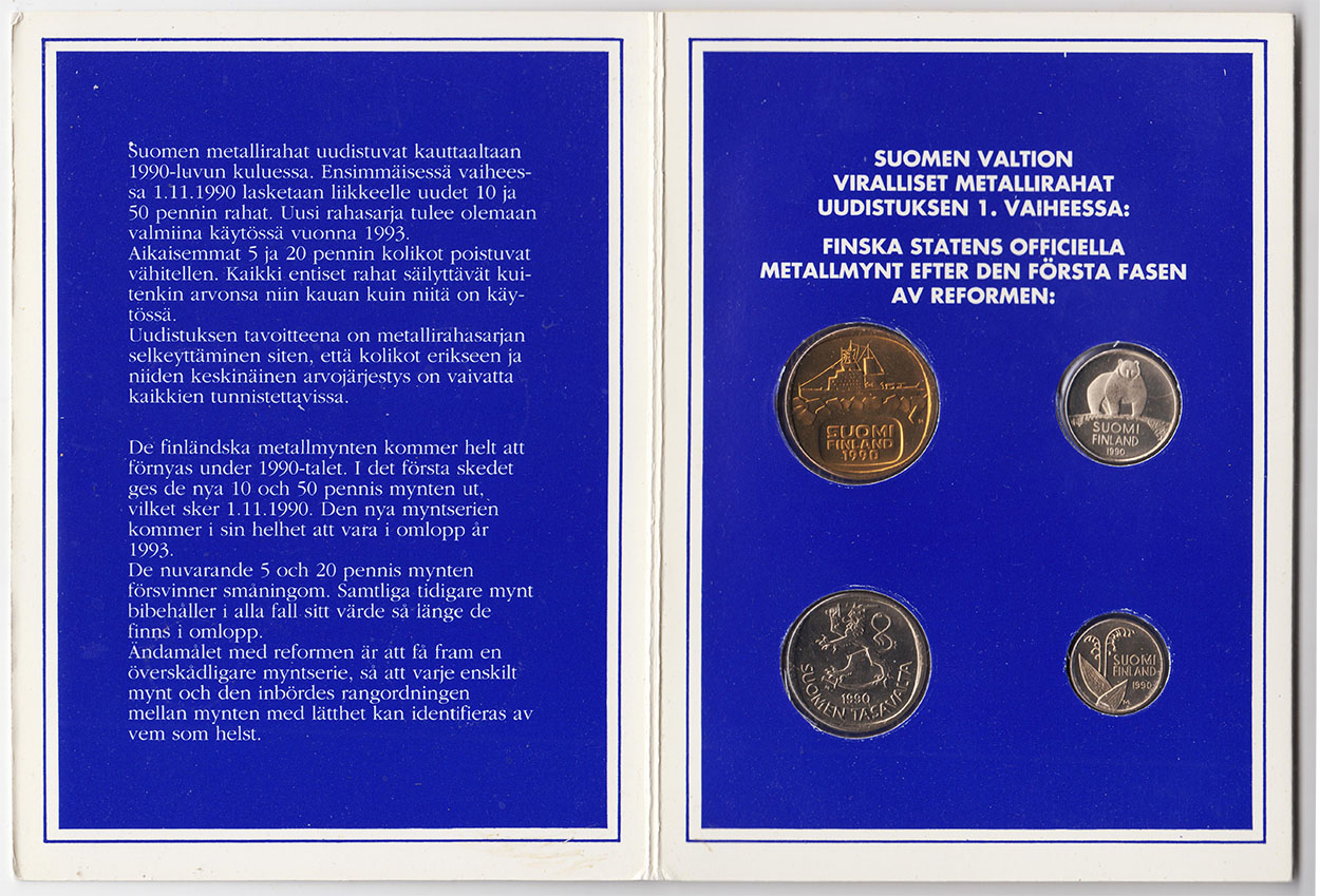 Финляндия официальный набор монет 1990 года новый тип