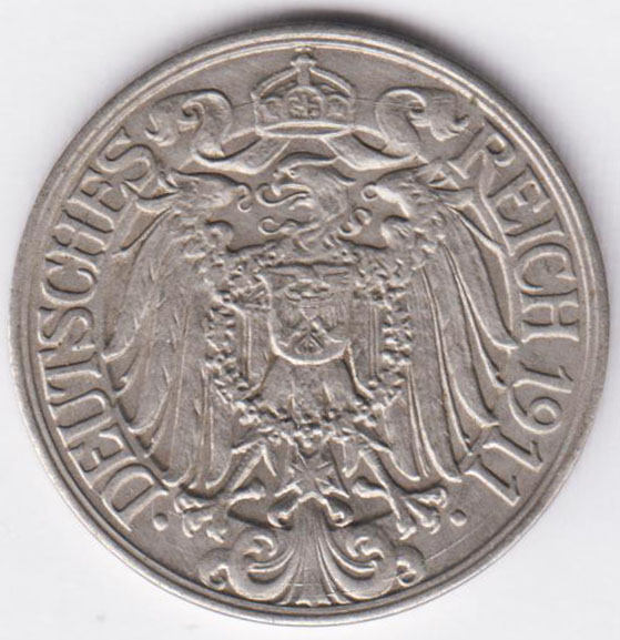 Германия 25 пфеннигов 1911 А