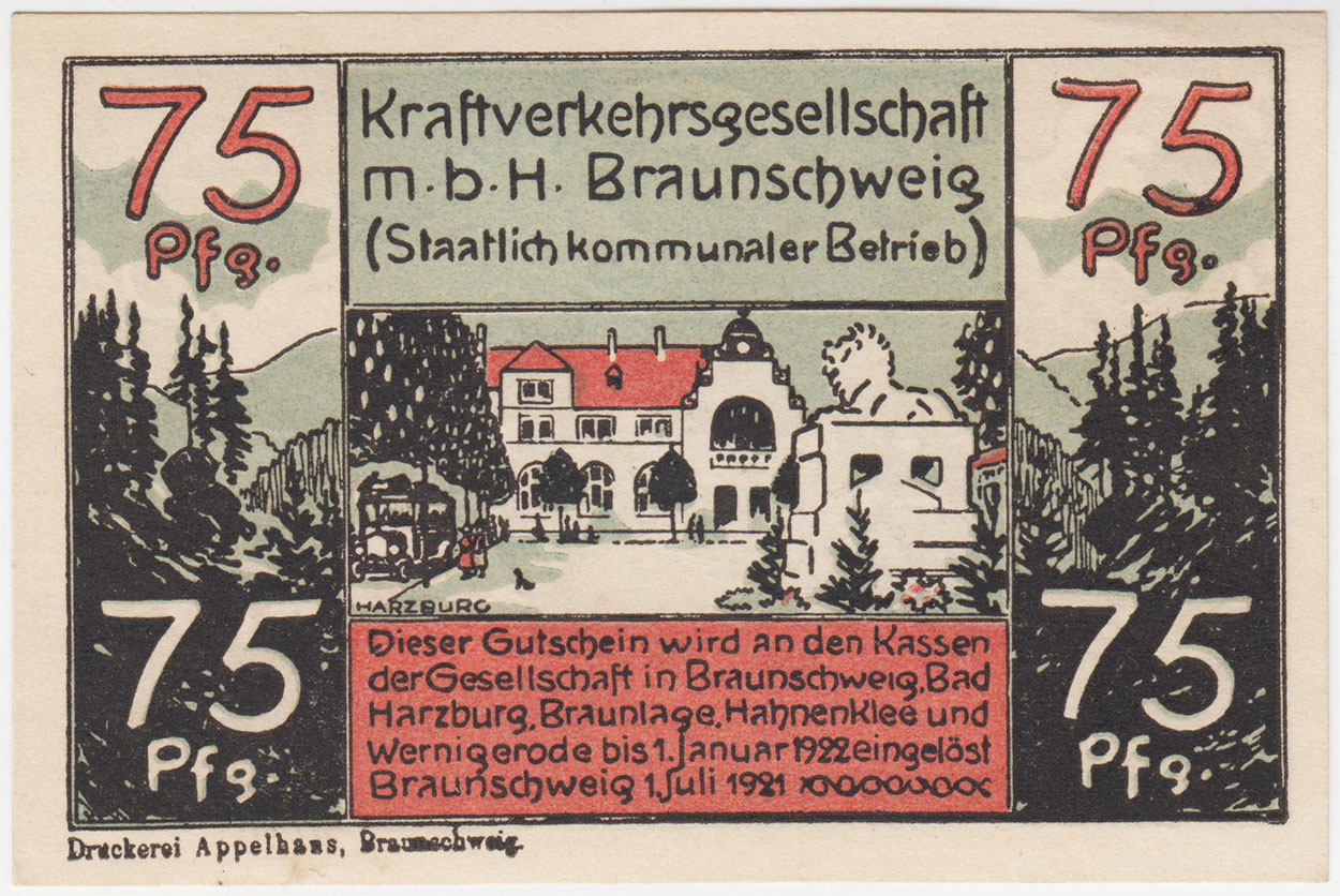 Германия 75 пфеннигов 1921 Нотгельд Брауншвейг