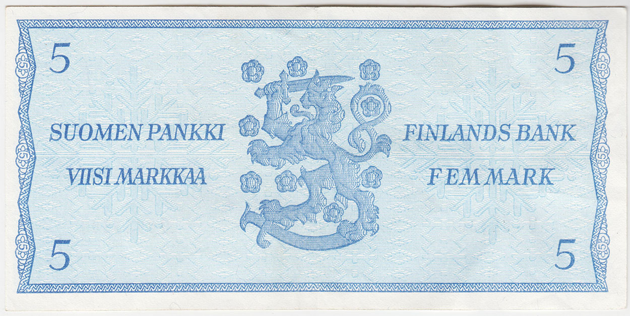 Финляндия 5 марок 1963 литера B подписи Uusivirta и Makinen