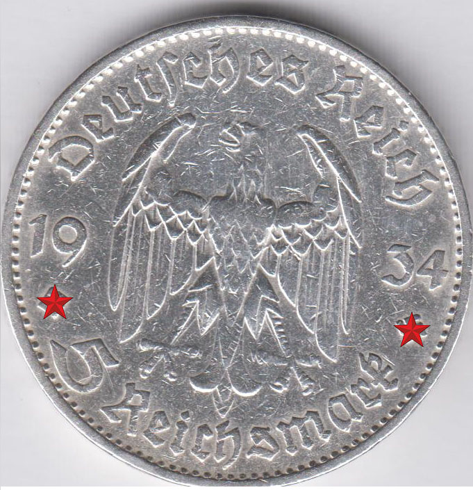 Германия 5 рейхсмарок 1934 D кирха подписная