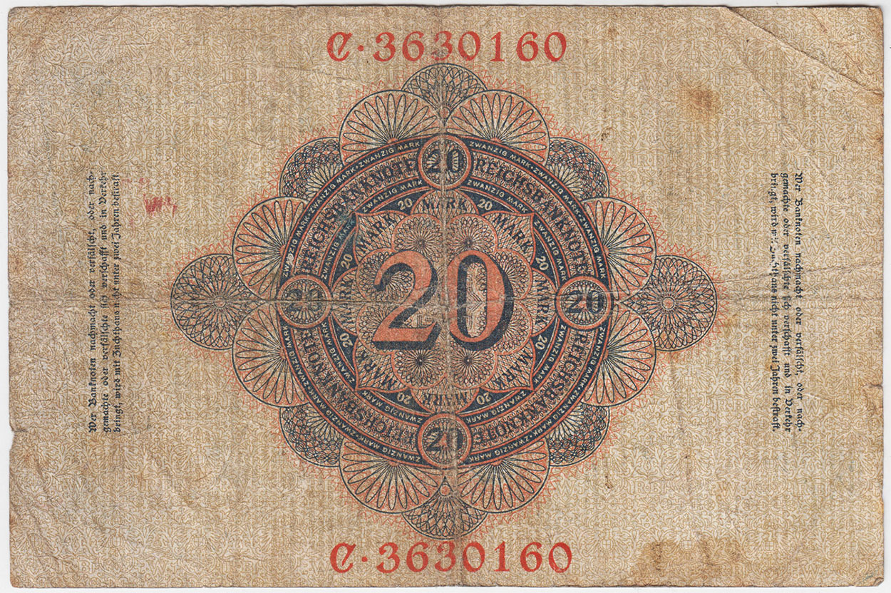 Германия 20 марок 1908
