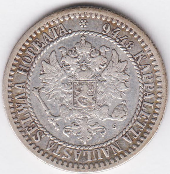 Русская Финляндия 1 марка 1865 Нилов 151.8*
