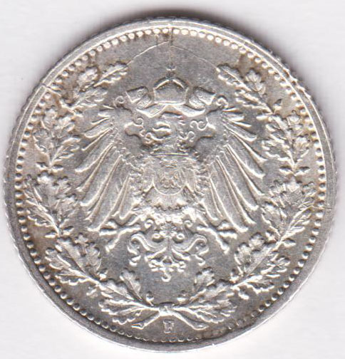 Германия 1/2 марки 1915 F